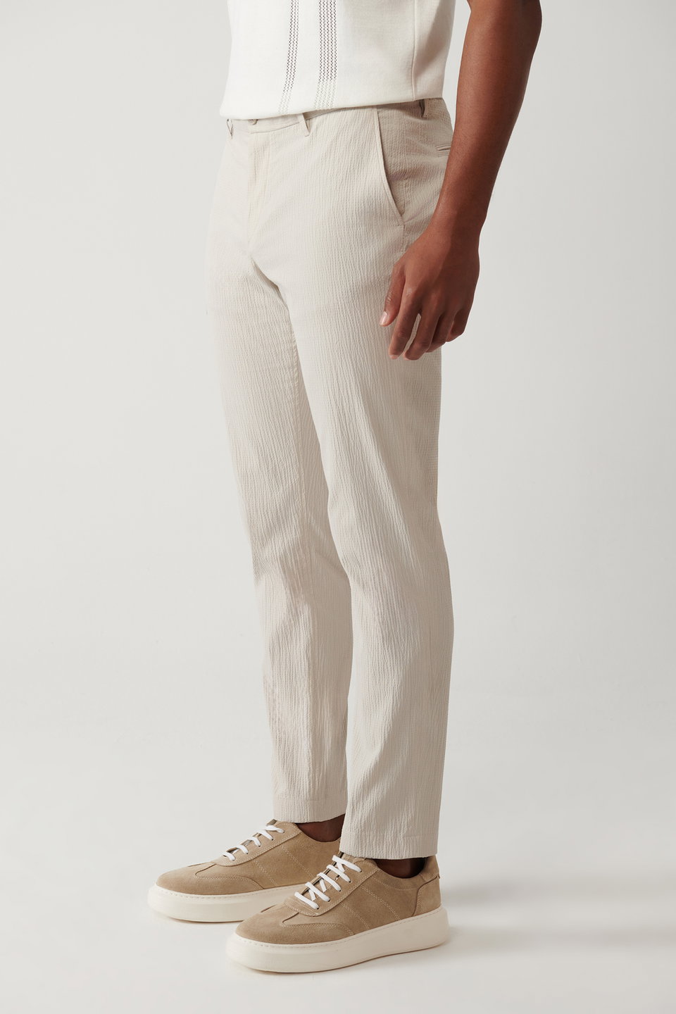 Men's Side Pocket Stretch Fabric Waffle Cotton Lightweight Relaxed Fit Trousers A41Y3202