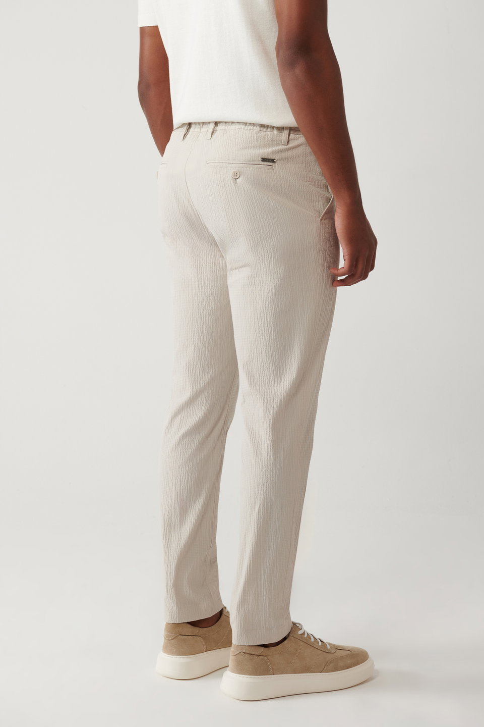 Men's Side Pocket Stretch Fabric Waffle Cotton Lightweight Relaxed Fit Trousers A41Y3202