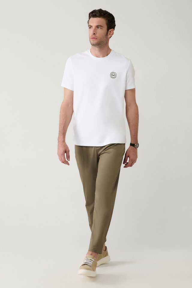 Light Khaki - Men's Beige Cotton Classic Waist Relaxed Fit Trousers A41Y3037
