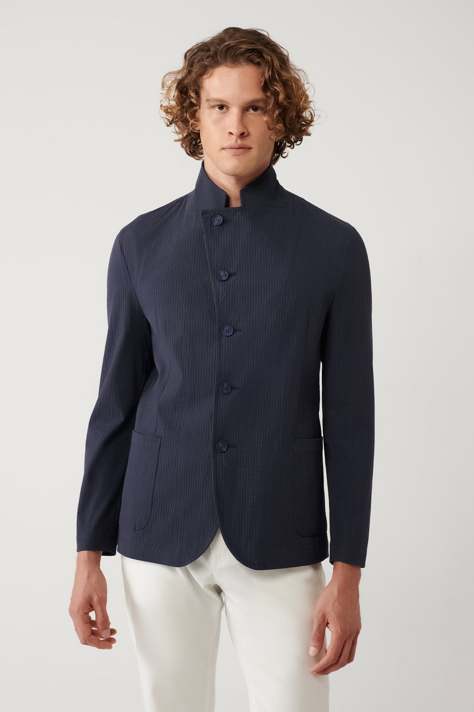 Men's Stand Collar Pocketed Unlined Lightweight Blazer Comfort Slim Fit Jacket A41Y4028