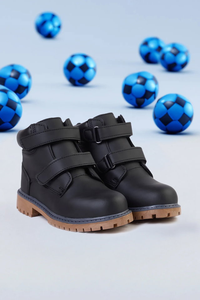 Black - Black Velcro Big/Small Boy Kids Boots TAKAW25BO00048