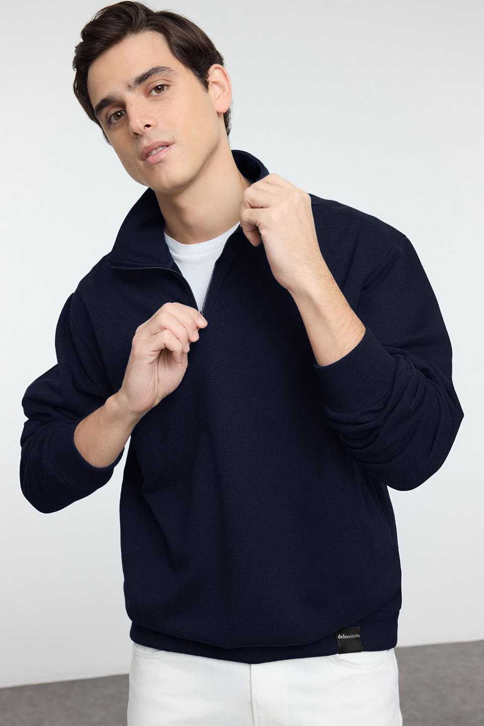 Oversize/Wide Cut Stand Collar Zippered Labeled Inside Polar Fleece Sweatshirt TMNAW25SW00168