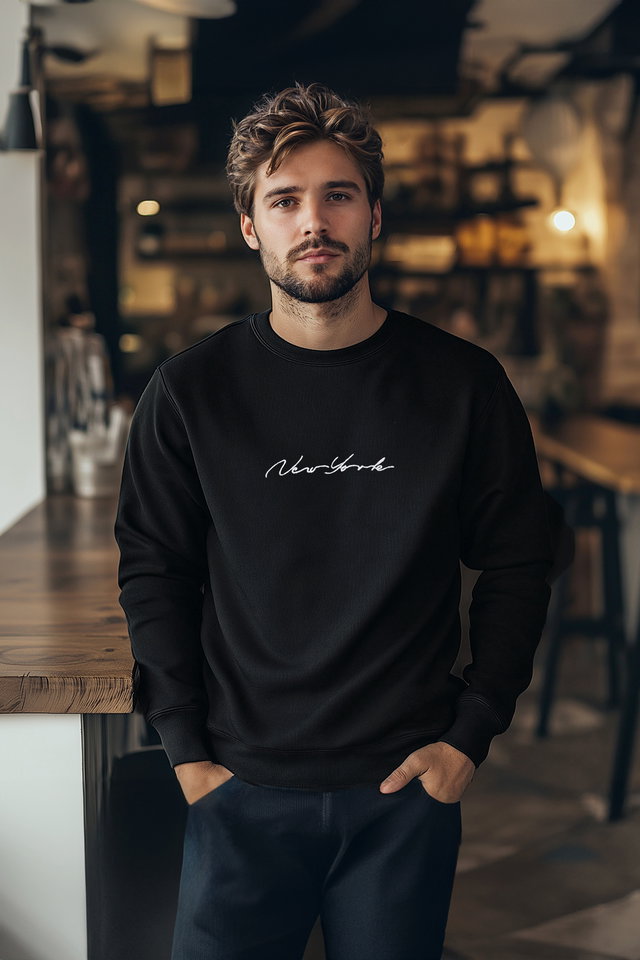 Black - Grey 100% Cotton Regular/Normal Cut Embroidered Inside Polar Fleece/Warm Sweatshirt TMNAW23SW00481