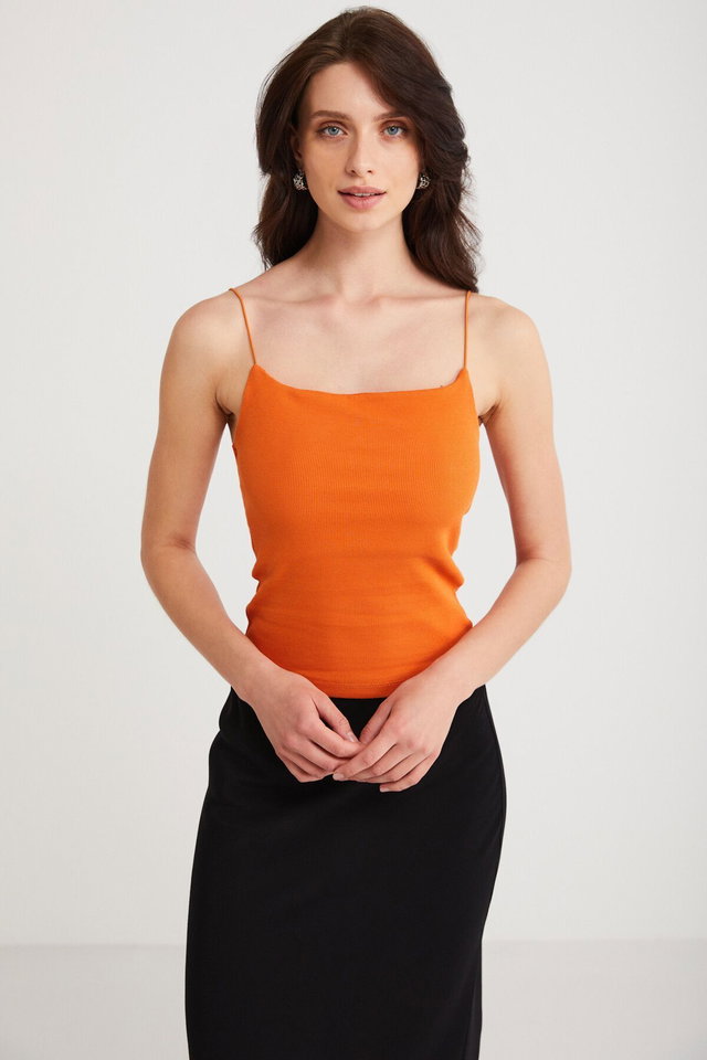 Orange - Ayane Women's Cotton Slim Fit Thin Strap Square Neck Basic Orange Undershirt