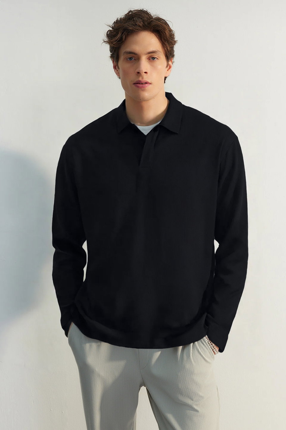 Oversize Polo Neck Plain Knitted Polo Neck T-shirt TMNAW25PO00001
