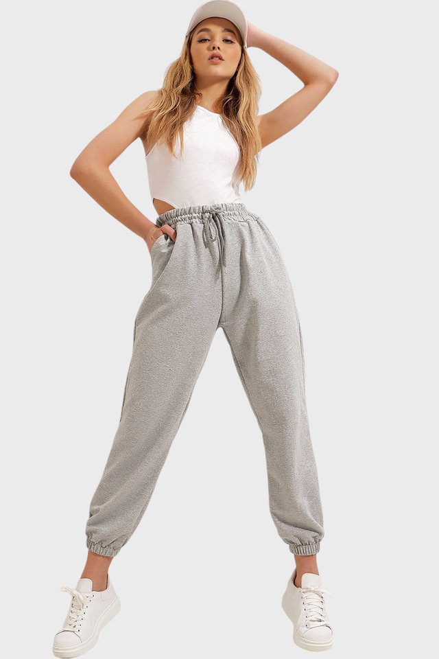 GRAY MELANGE - Women's Greymelanj Seasonal Elastic Leg Two Thread Sweatpants ALC-Y2933