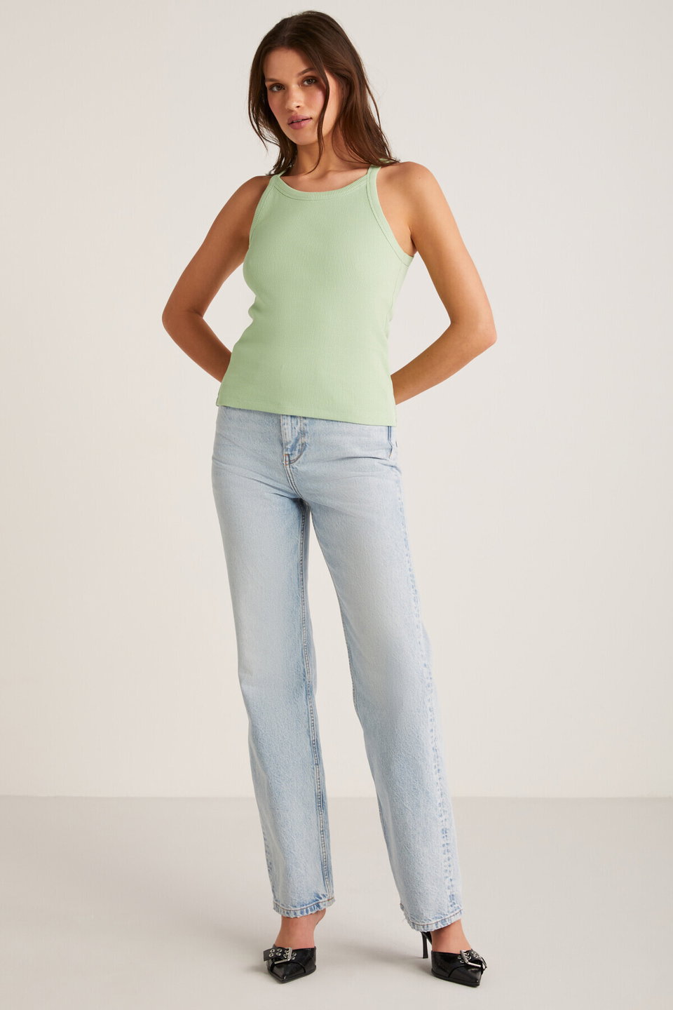Emily Women's Regular Fit Regular Fit Cotton Thick Strap Hollow Collar Knitted Tank Top