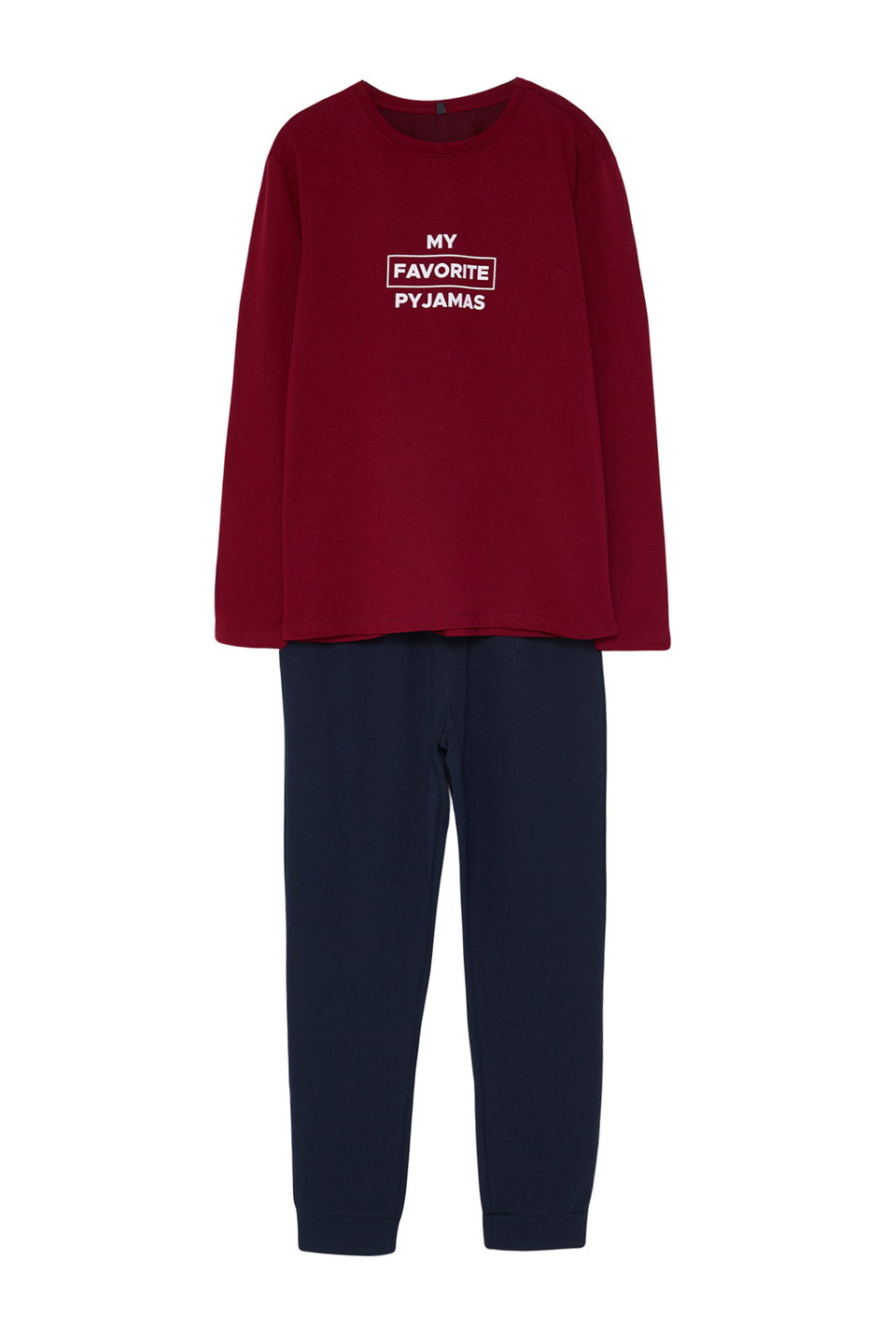 regular fit slogan printed knitted pajama set tmnaw22pt0759