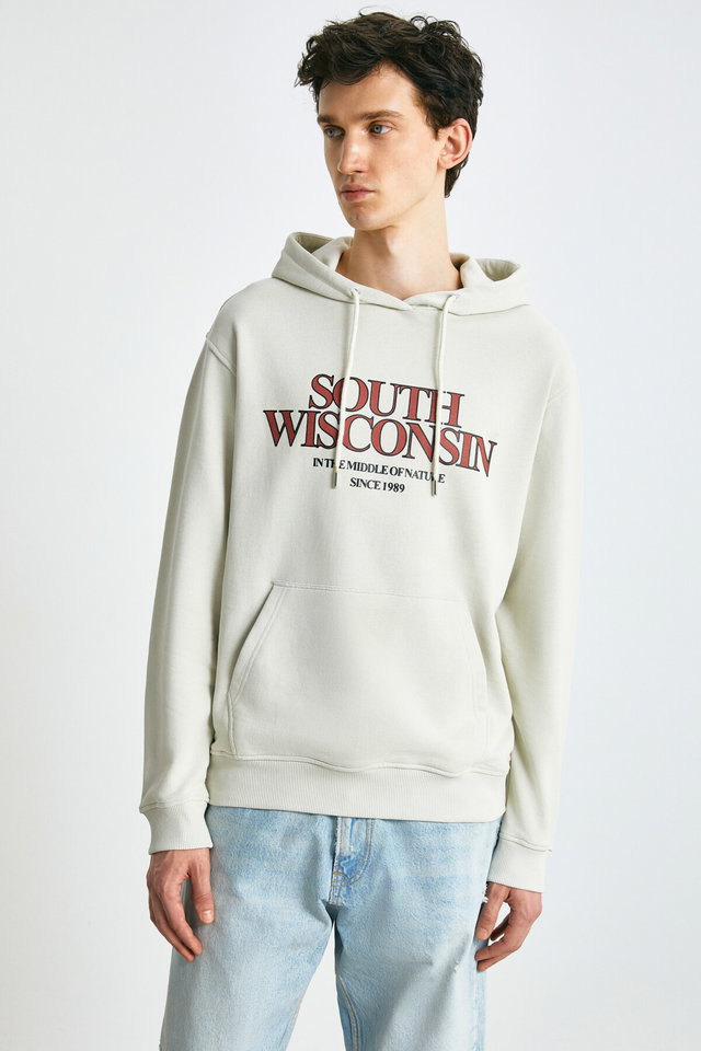 Light grey - Garen Men's Soft Fleece Inside Printed Light Gray Sweatshirt with Regular Cord