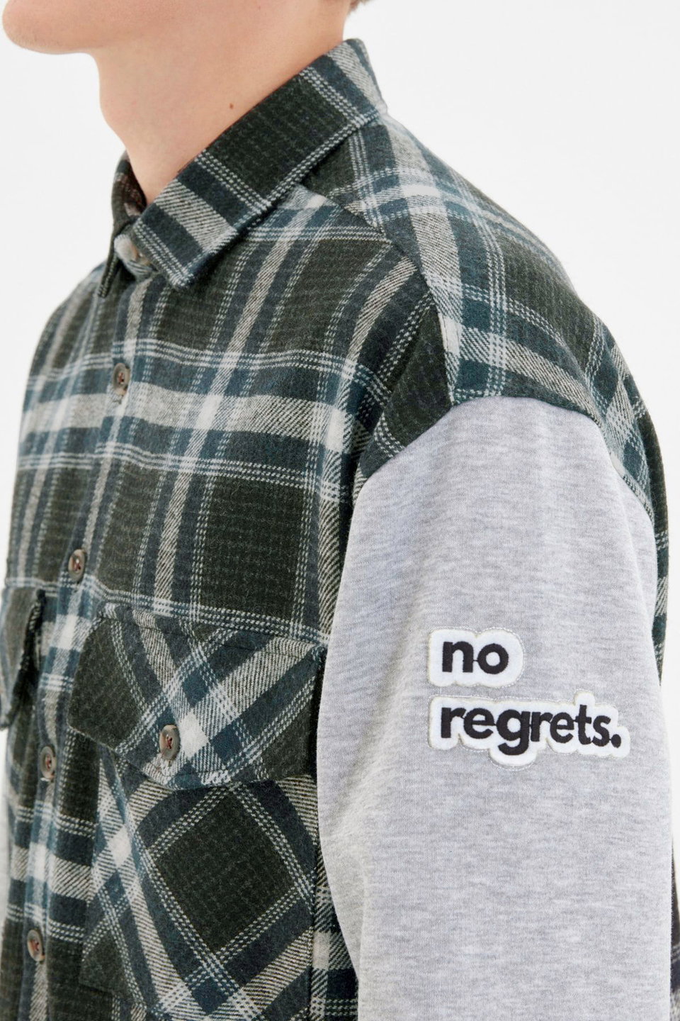 Oversize Knitted Sleeves Double Pocket Flap Winter Plaid Lumberjack Jacket Shirt TMNAW22GO0059