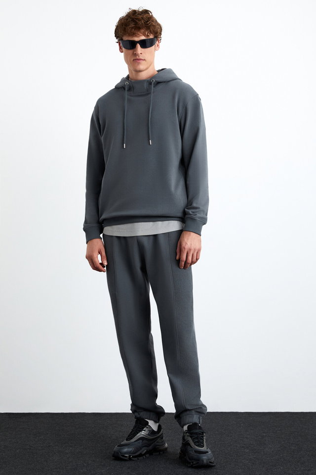 Grey - BOSCO Men's 100% Cotton Panelled Elastic Leg Grey Sweatpants