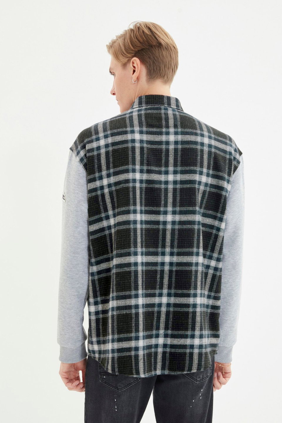 Oversize Knitted Sleeves Double Pocket Flap Winter Plaid Lumberjack Jacket Shirt TMNAW22GO0059