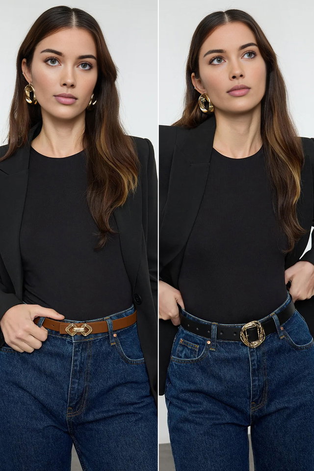 Black-Tan - Black-Black Buckle 2-Pack Leather Look TWOAW25KE00001