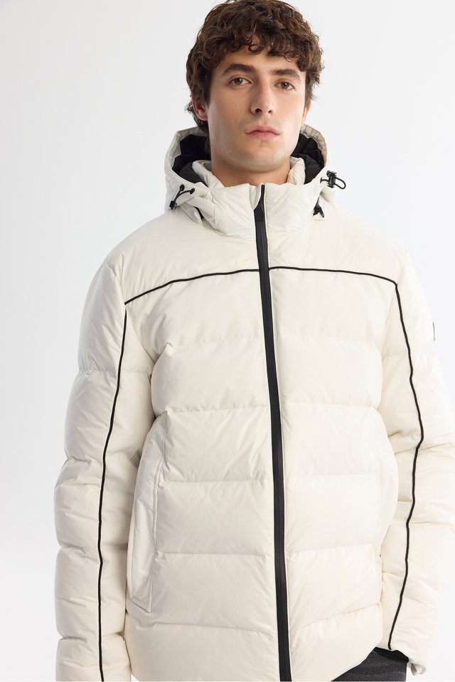 White - Men's Black Downhill Hooded Water Repellent Windproof Goose down Ski Coat A42Y6012