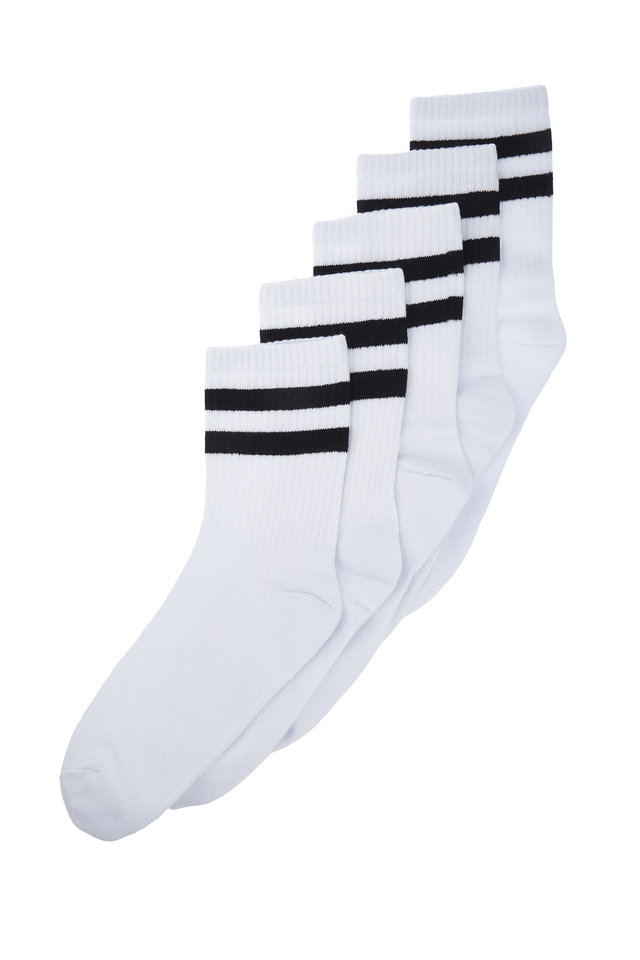 White - White 5 Pack Cotton Striped College-Tennis-Medium Socks TMNSS24CO00017