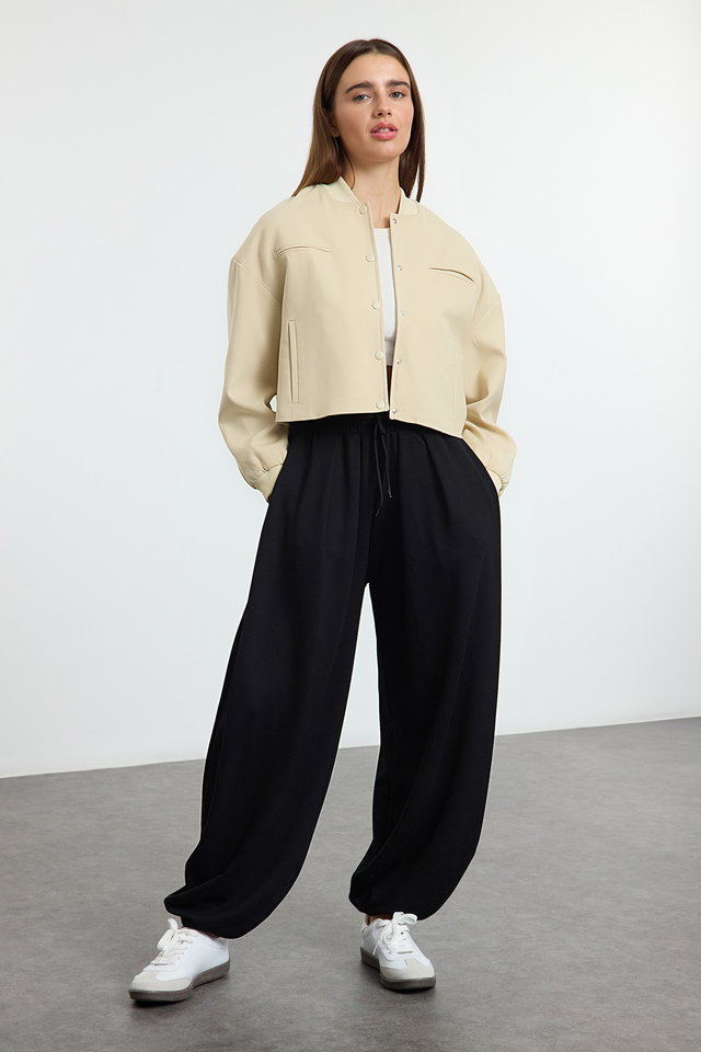 Black - Black Soft Touch Carrot/Shalwar Pattern Flexible Knitted Sweatpants Trousers TWOAW25EA00001