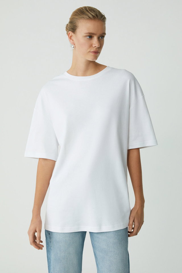 ecru - Modest Vivian Women's 100% Organic Cotton Oversize Fit Crew Neck Basic Ecru Plus Size T-Shirts