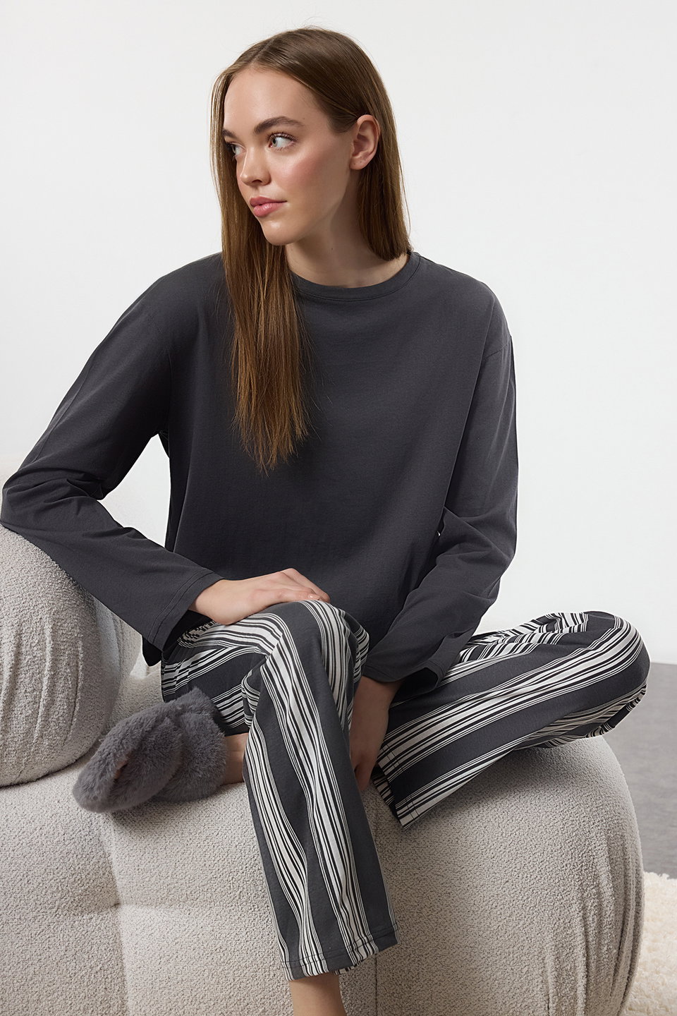 Cotton Striped Knitted Pajama Set THMAW25PT00188