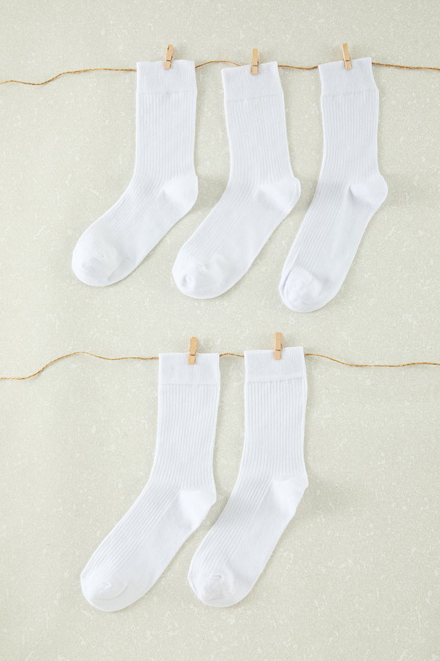 White - White 5 Pack Cotton Textured College-Tennis-Medium Socks TMNSS24CO00006