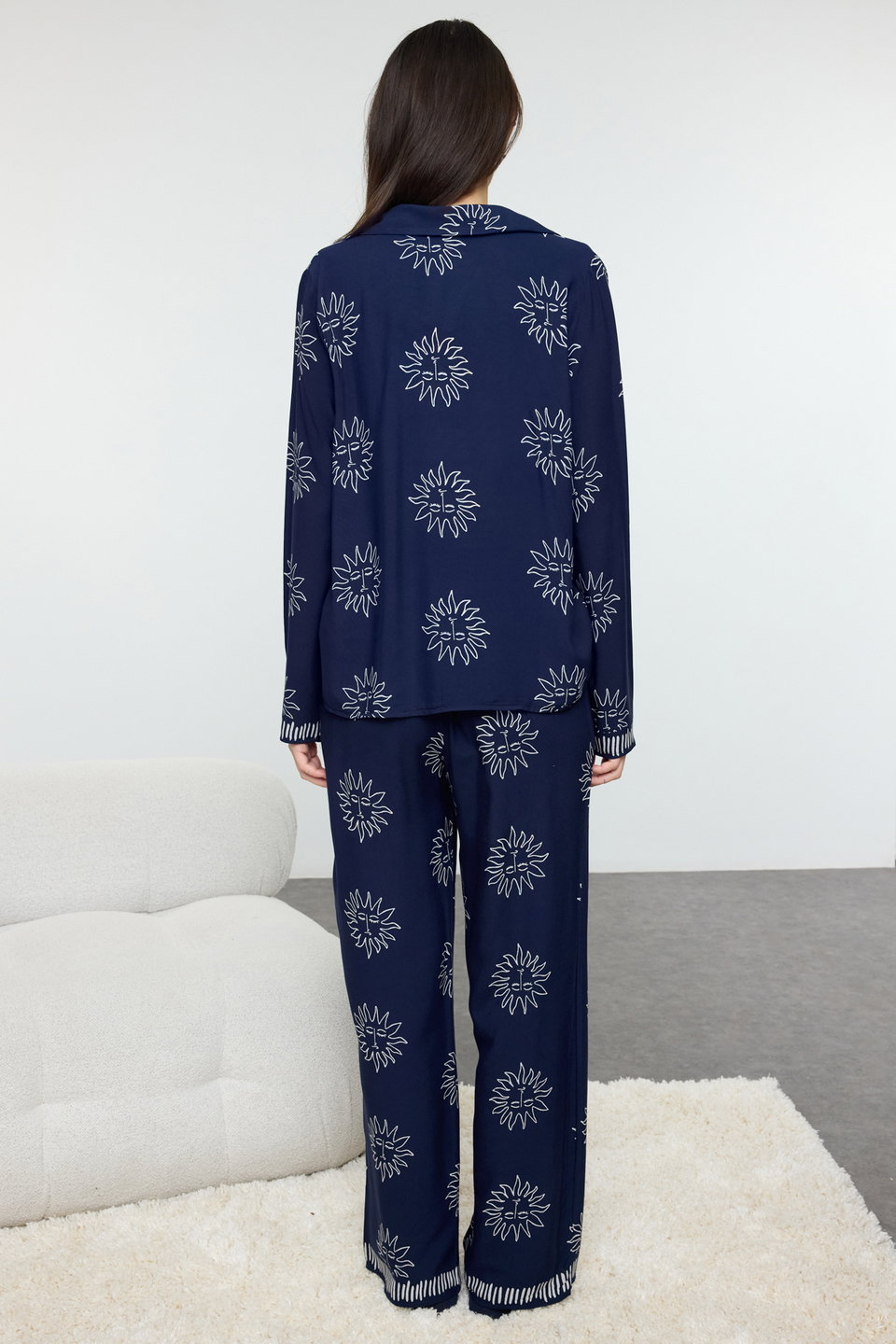 Sun Patterned Viscose Woven Pajama Set THMAW25PT00034