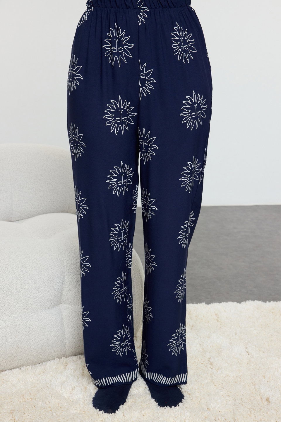 Sun Patterned Viscose Woven Pajama Set THMAW25PT00034