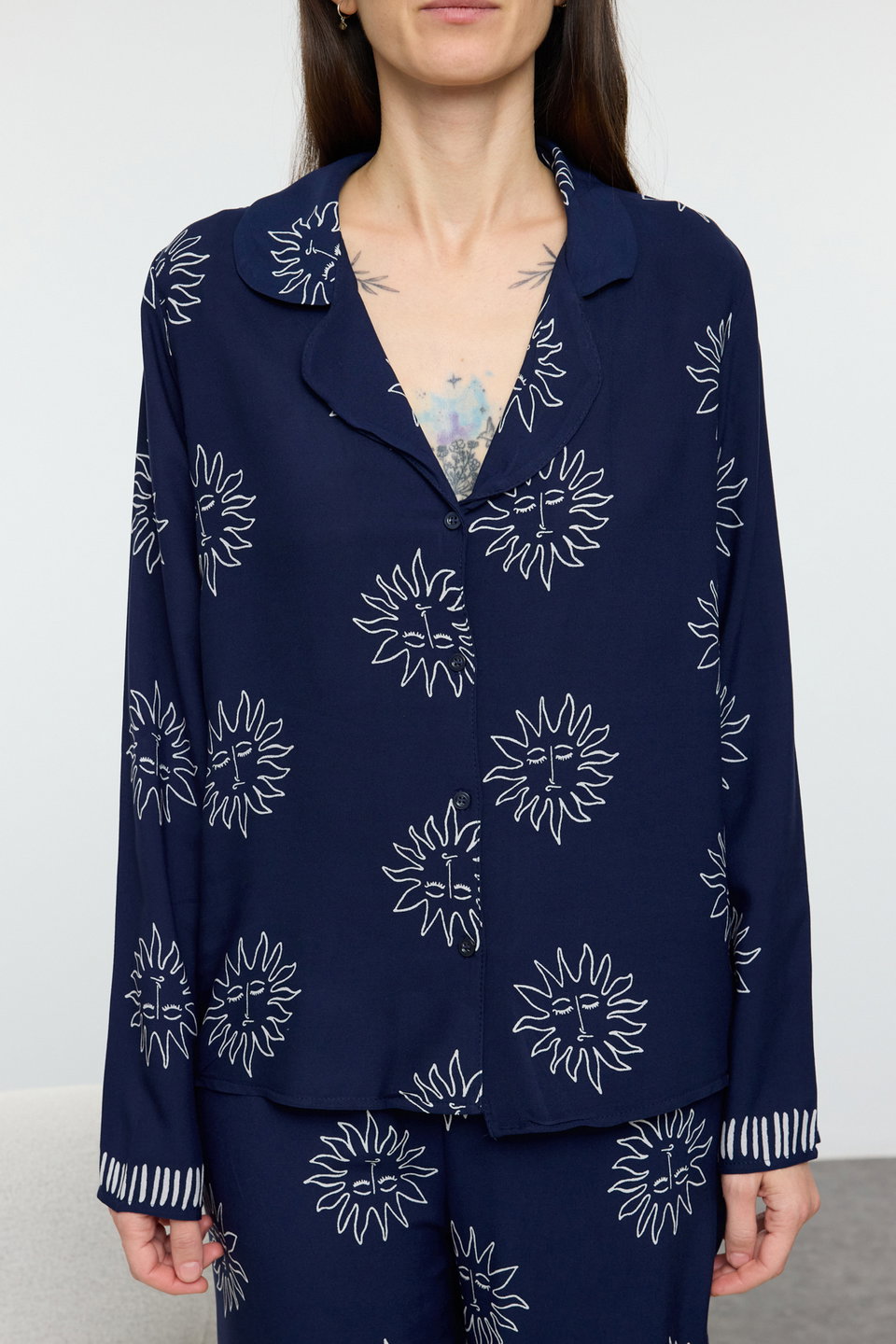 Sun Patterned Viscose Woven Pajama Set THMAW25PT00034