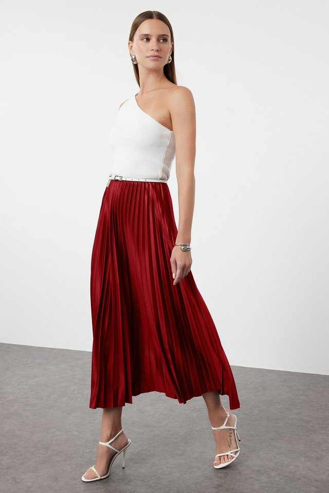 Bordeaux - Black Pleated Maxi Stretchy Knitted Skirt TWOSS24ET00041