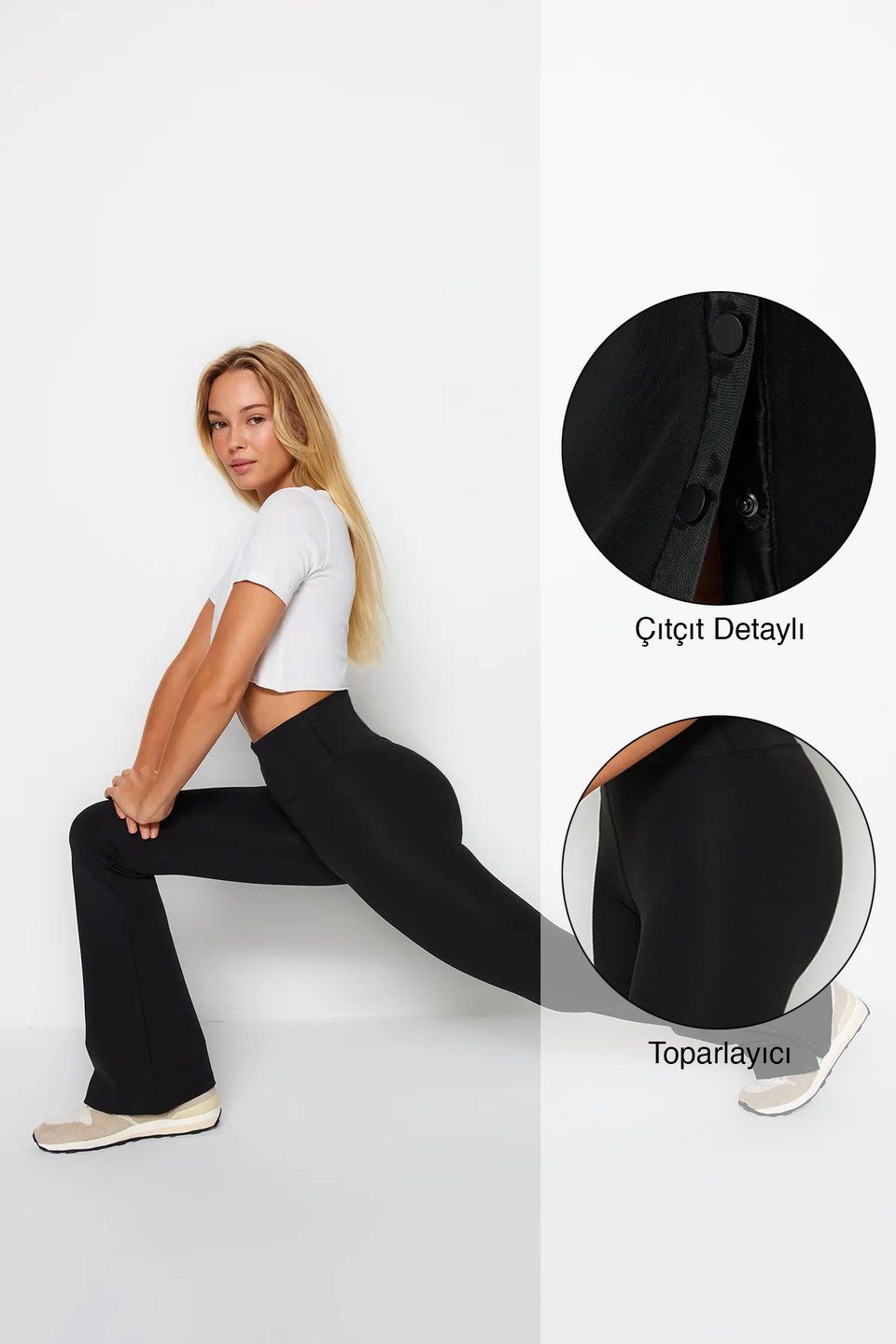 Leg Snap Detailed Spanish Leg Yoga Knitted Sports Tights THMAW24TY00015