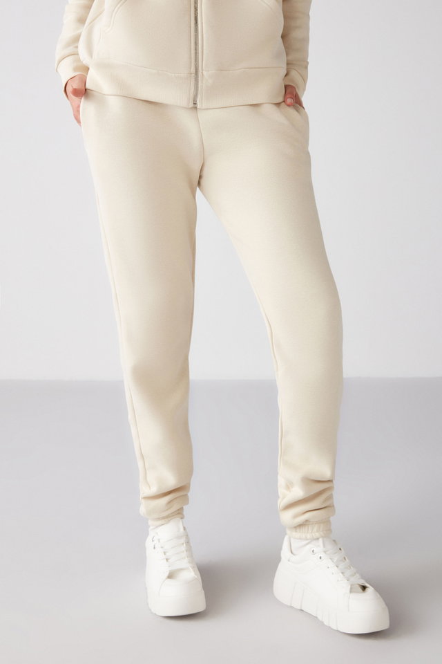 Vanilla - Marıtza Women's Polar Fleece 100% Organic Cotton Elastic Waist Leg Relaxed Vanilla Sweatpants