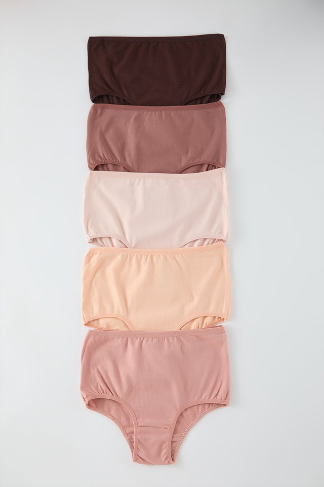 Brown–Multicolor - Brown-Multi Colourful 5 Pack Cotton High Waist Classic Knitted Panties THMSS25KU00030