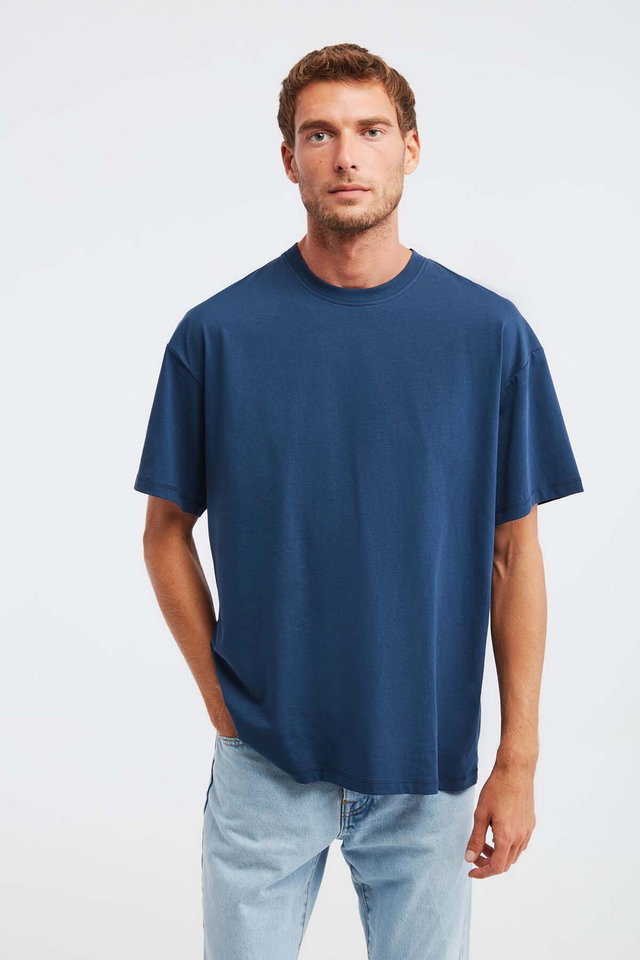 Navy blue - Jett Men's Oversize Fit 100% Organic Cotton Thick Textured Crew Neck White T-shirt