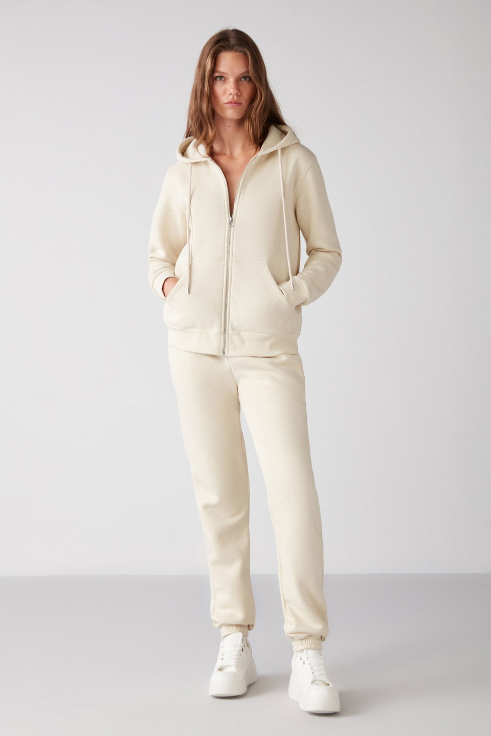 Marıtza Women's Polar Fleece 100% Organic Cotton Elastic Waist Leg Relaxed Vanilla Sweatpants