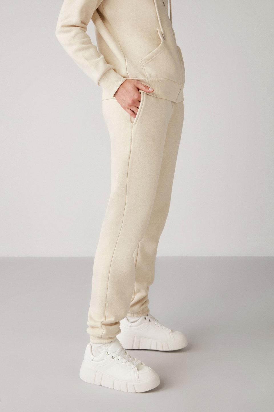 Marıtza Women's Polar Fleece 100% Organic Cotton Elastic Waist Leg Relaxed Vanilla Sweatpants