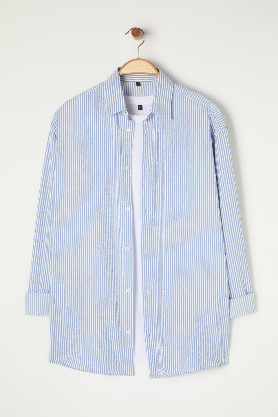 Oversized Striped Seersucker Flexible Comfortable Fabric Knit Shirt TMNSS25GO00024