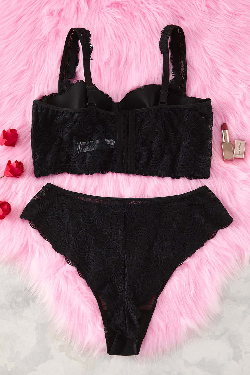 Underwire Lace Fixed Cup Plus Size Bra & Panty Lingerie Set Tbbss25Dg00002