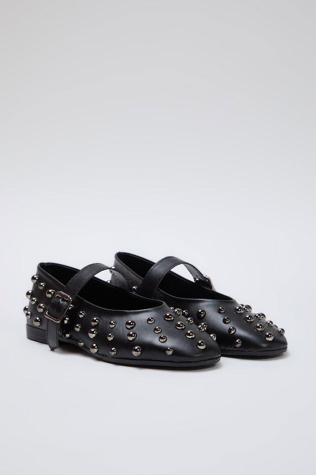 Black - Brown Suede Troc Embroidered Banded Almond Toe Mary Jane Women's Ballerinas TAKSS25BE00006