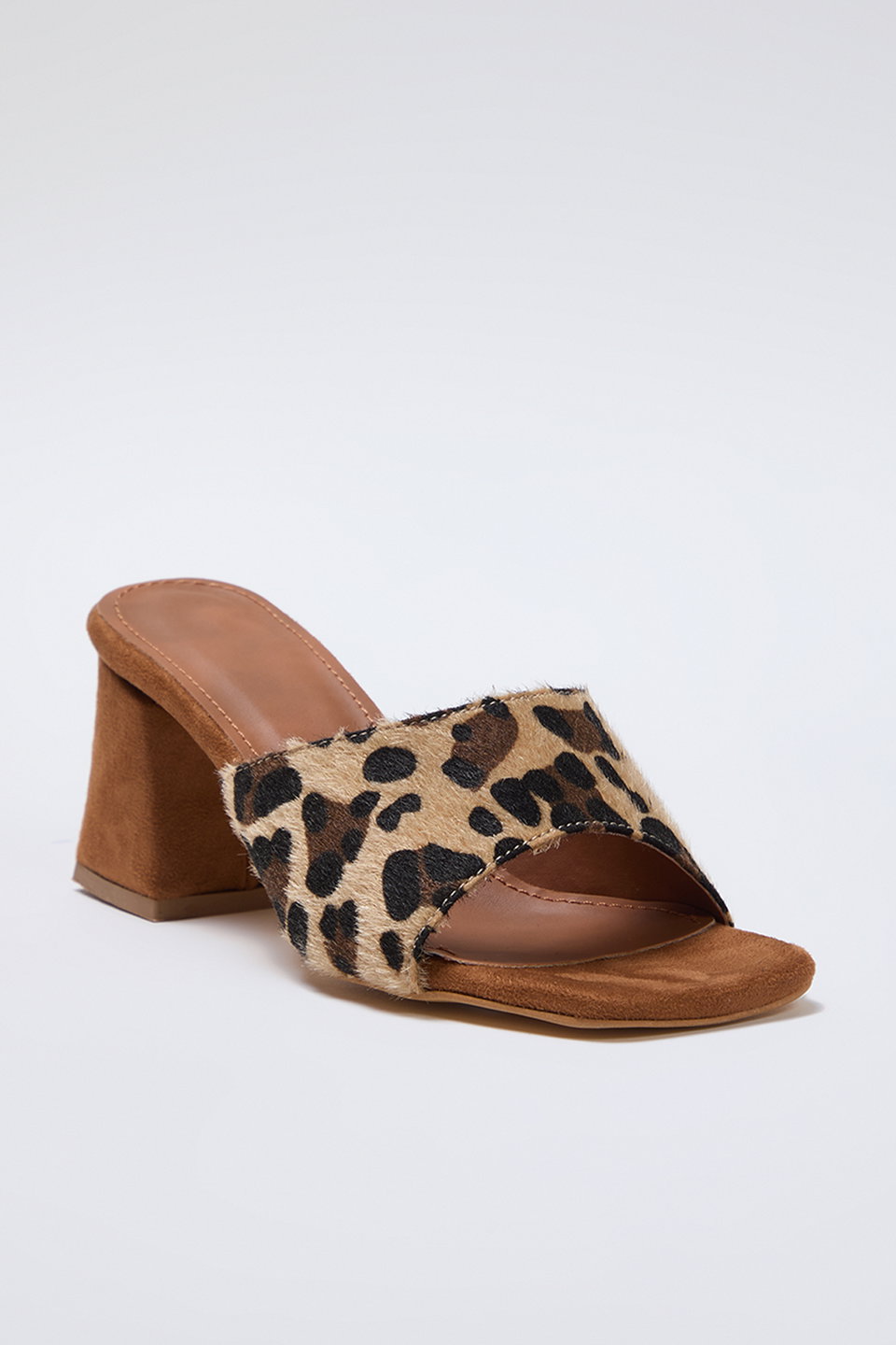 Leopard Print Block Heels Women's Heeled Slippers Takss25To00000