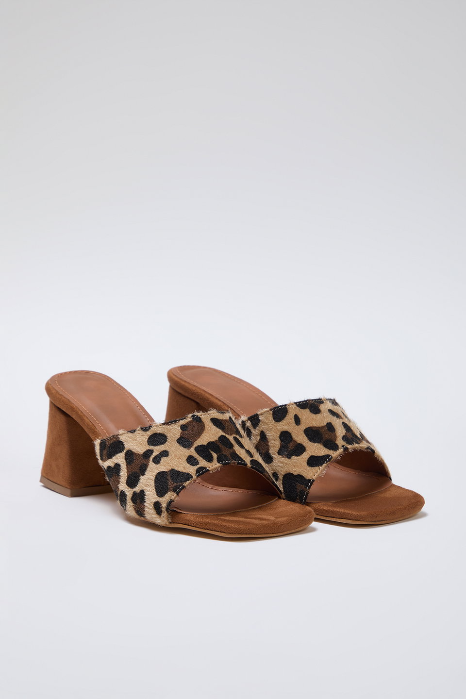 Leopard Print Block Heels Women's Heeled Slippers Takss25To00000