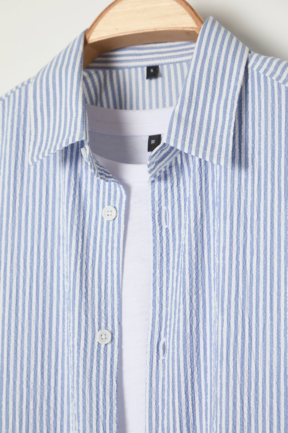 Oversized Striped Seersucker Flexible Comfortable Fabric Knit Shirt TMNSS25GO00024