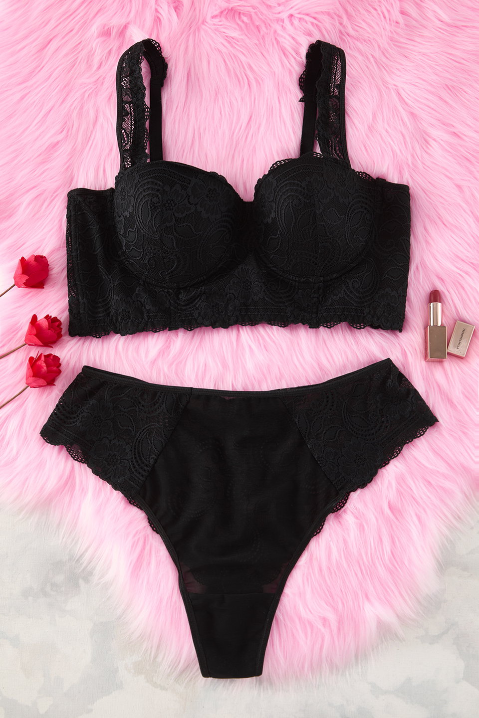 Underwire Lace Fixed Cup Plus Size Bra & Panty Lingerie Set Tbbss25Dg00002