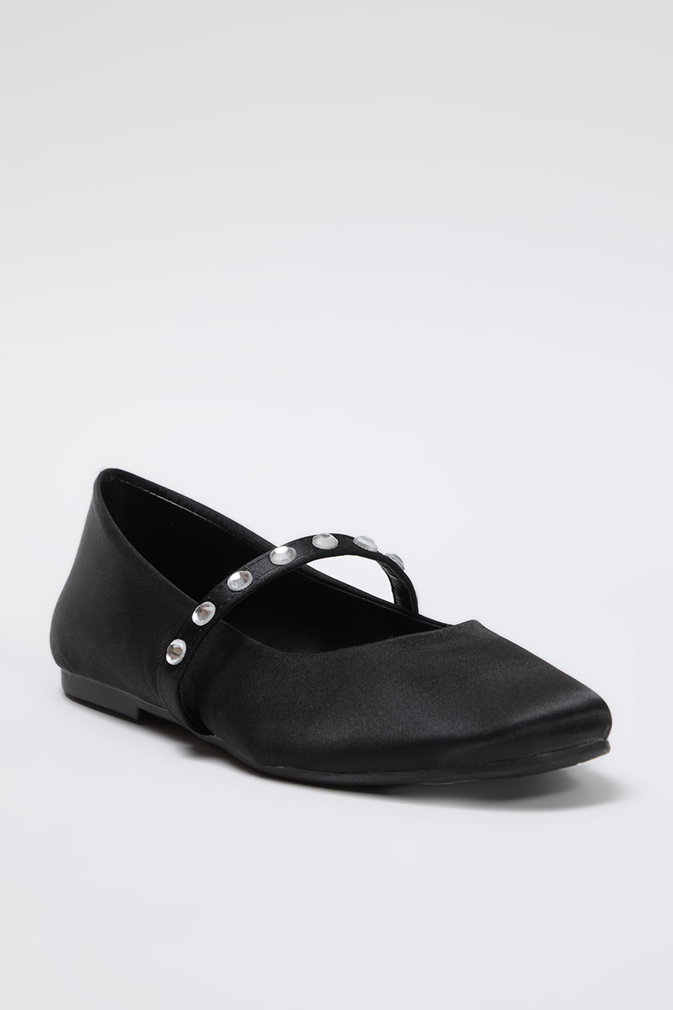 Mary Jane Satin Effect Stoned Women Ballerina Flats TAXSS25BE00013