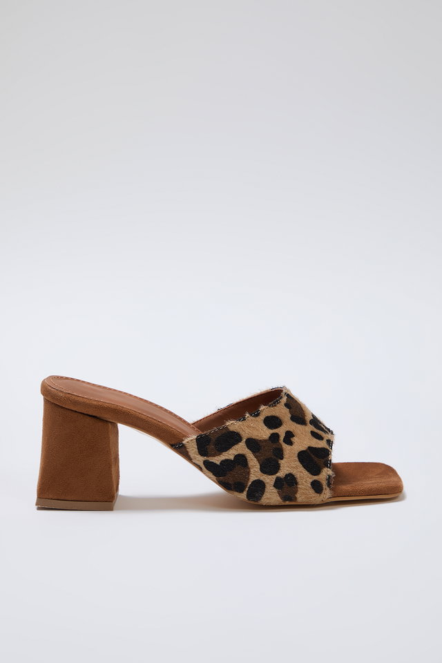 Multi-colored - Leopard Print Block Heels Brown Women's Heeled Slippers Takss25To00000