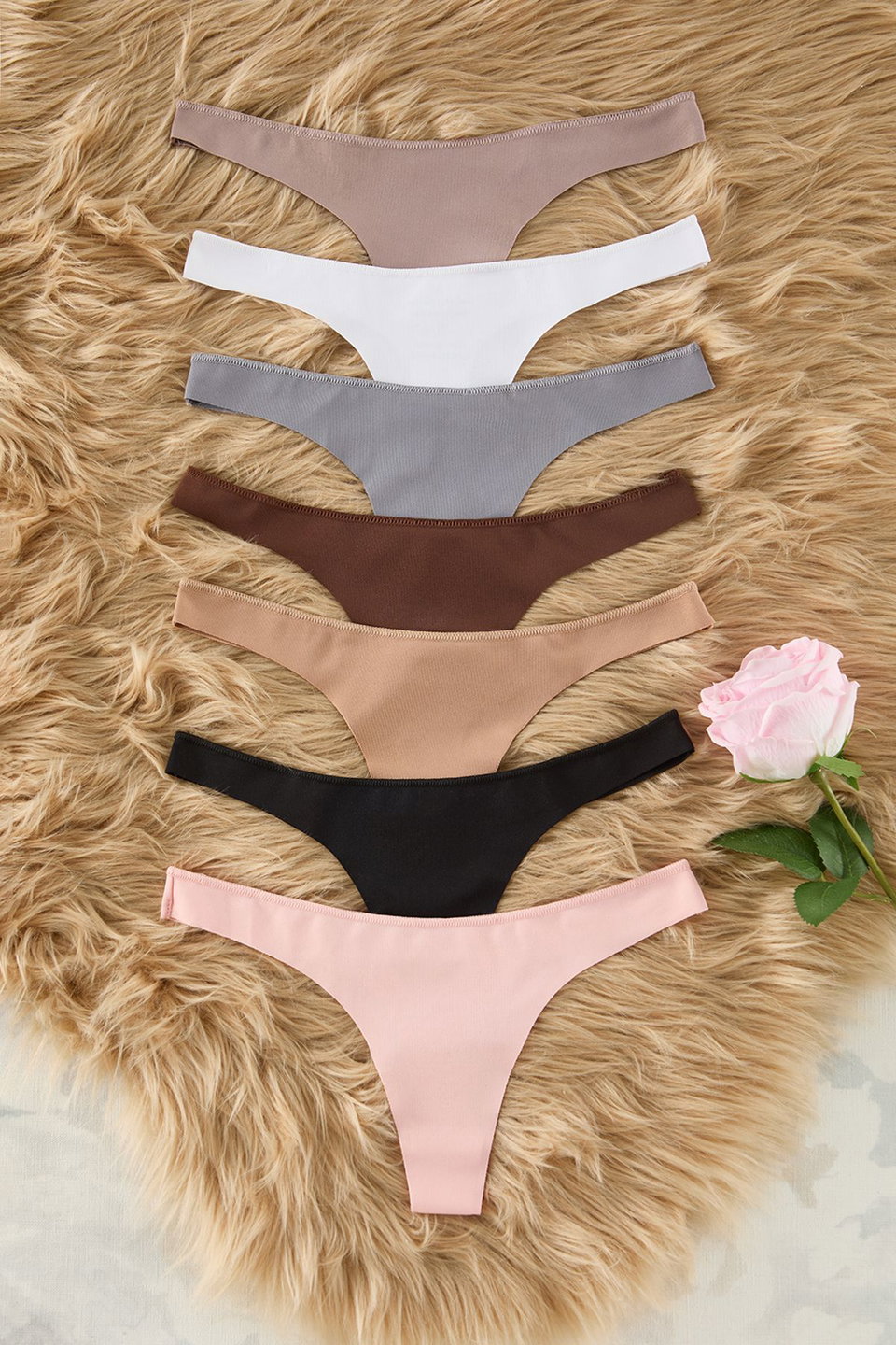 Multicolored 7-Pack Seamless/Non-Trace Laser Cut Micro Thong Knitted Panties THMSS25KU00036