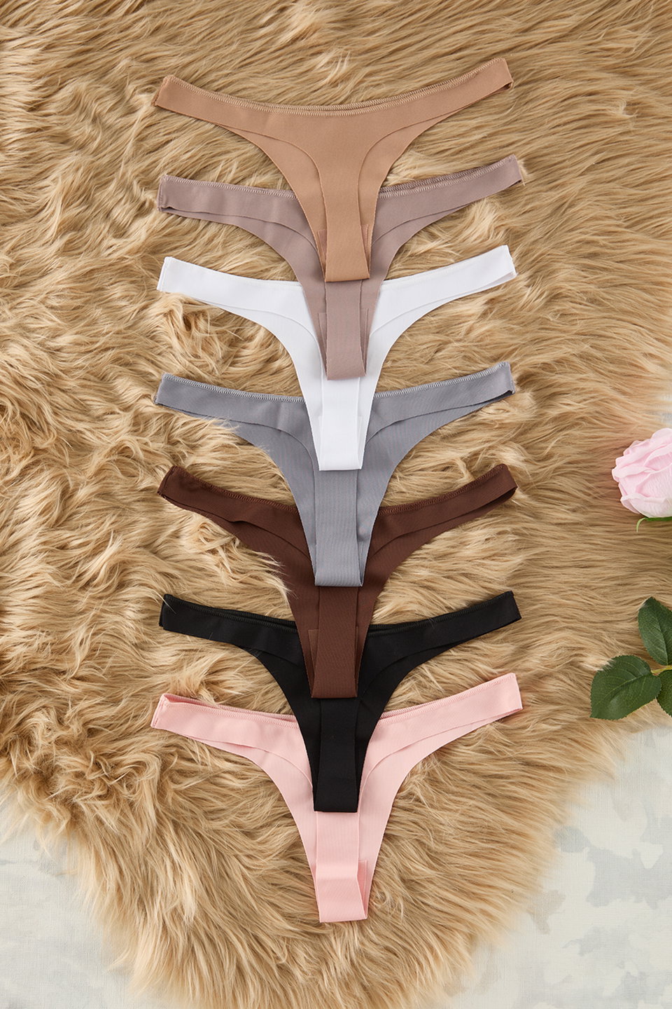 Multicolored 7-Pack Seamless/Non-Trace Laser Cut Micro Thong Knitted Panties THMSS25KU00036