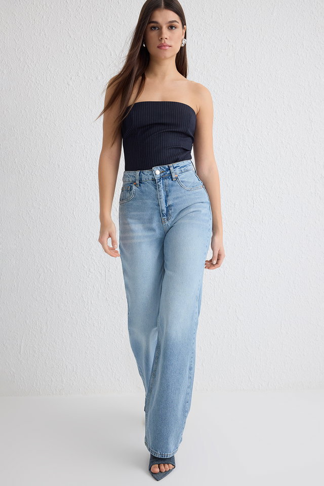 Light blue - Light Blue High Waist Wide Leg Jeans Twoss25Je00132