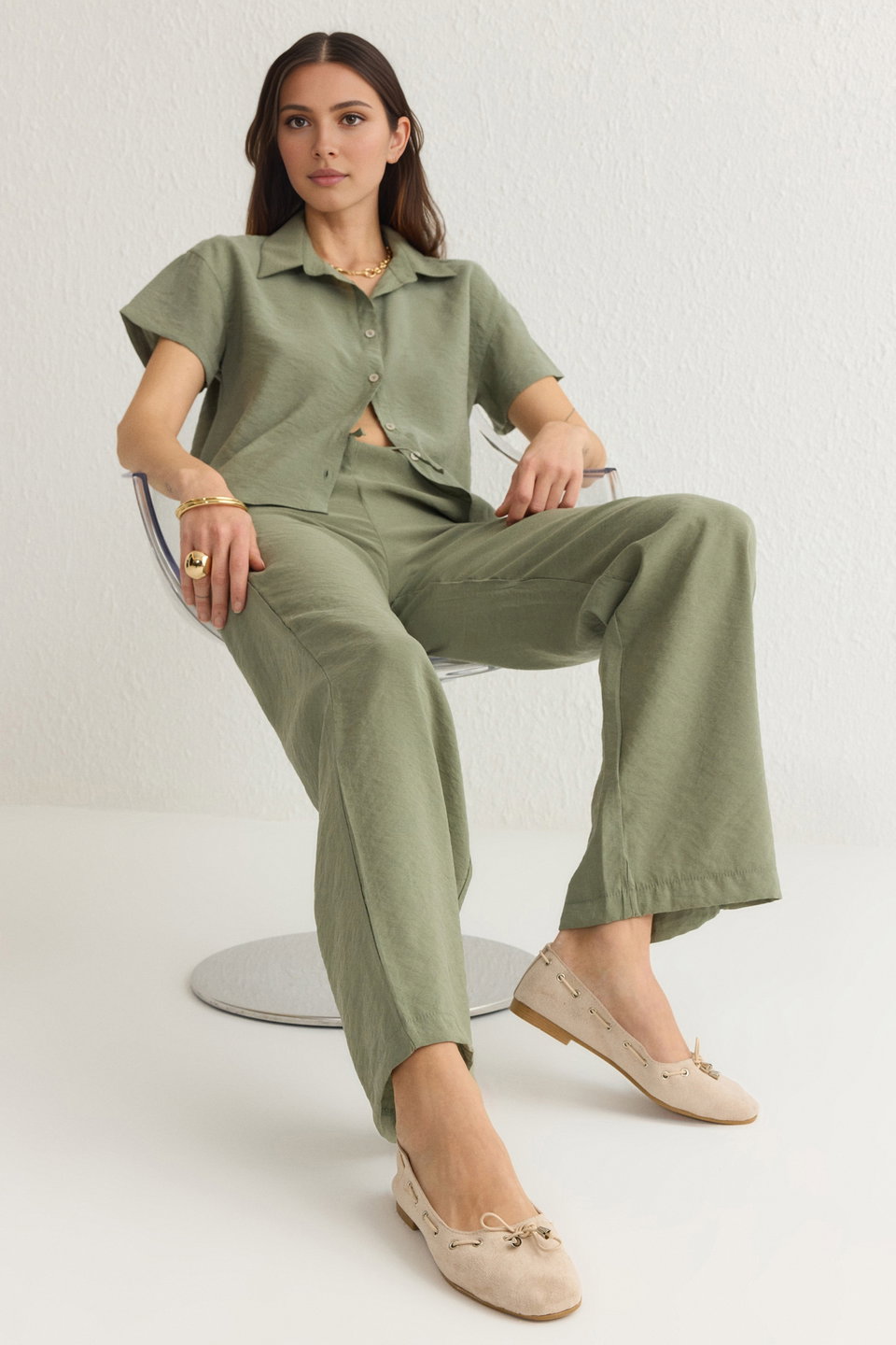 Tie Detail Almond Toe Women's Ballerina TAXSS25BE00004
