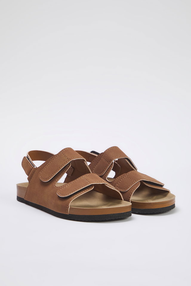 Brown - Brown Suede Velcro Big Boy Kids Sandals TAKSS25SD00025