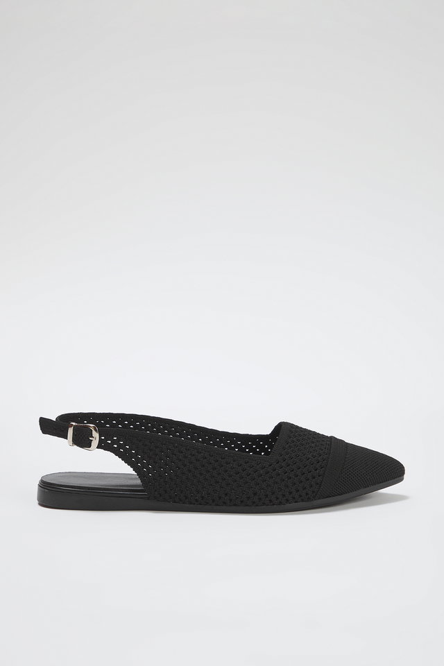 Black - Black Knitted Open Back Pointed Toe Women's Ballerinas TAXSS25BE00008