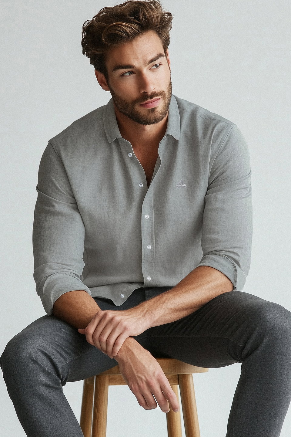 Regular Fit Embroidered Detail Easy Iron Smart Shirt TMNAW24GO00089