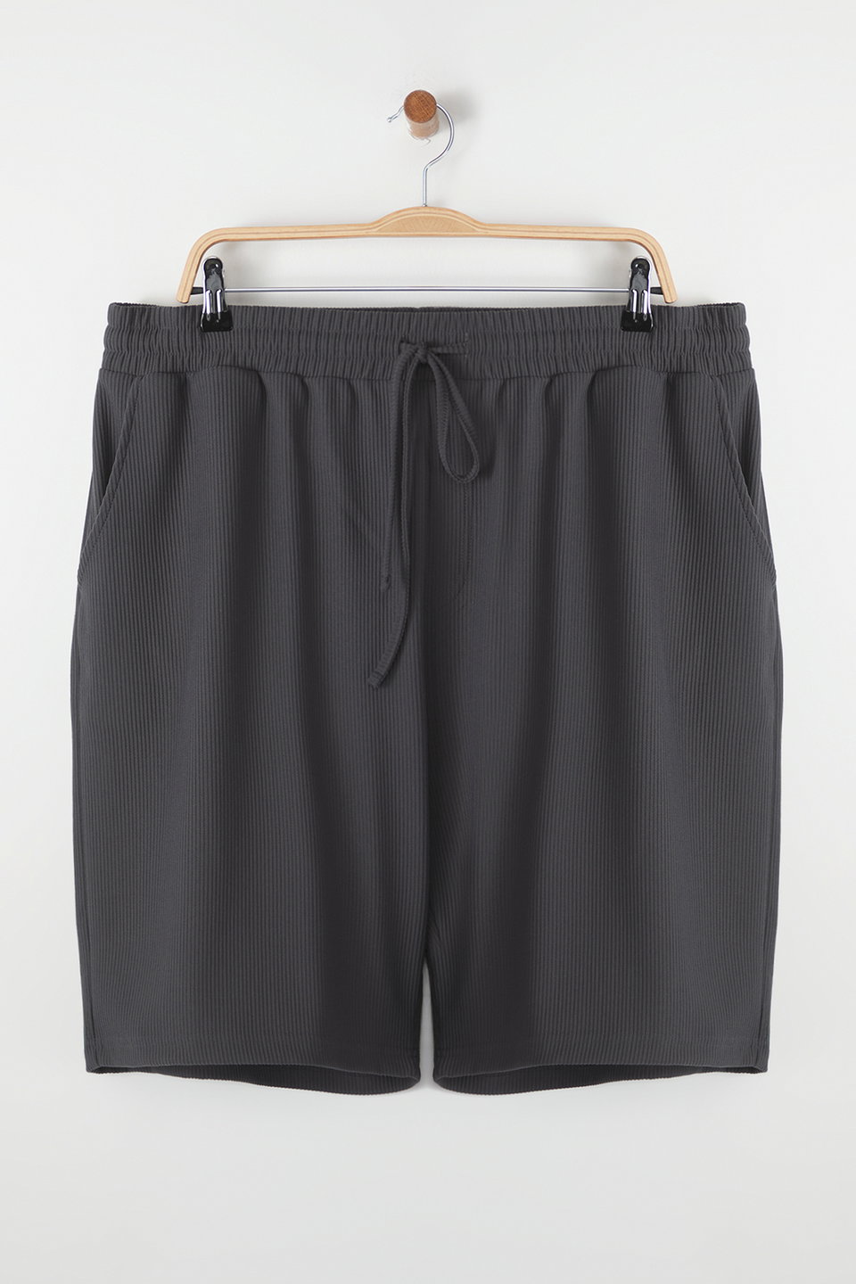 Plus Size Smoke Oversize/Wide Cut Textured Wrinkle-Free Ottoman Shorts TMNSS25AP00001
